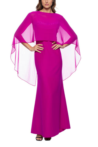 Marina Rhinestone Trim Chiffon Capelet Gown - Magenta - Front