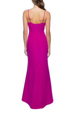 Marina Rhinestone Trim Chiffon Capelet Gown - Magenta - Back