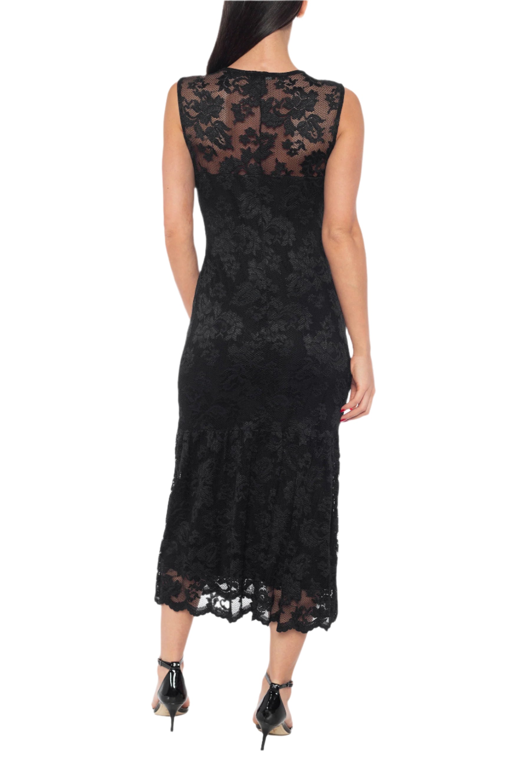 Marina Scallop Lace V-Neck Sleeveless A-Line Midi Dress Marina Scallop Lace V-Neck Sleeveless A-Line Midi Dress