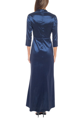 Marina V-Neck Wrap-Front Gown - NAVY - BACK 