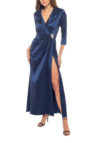 Marina V-Neck Wrap-Front Gown - NAVY - FRONT 