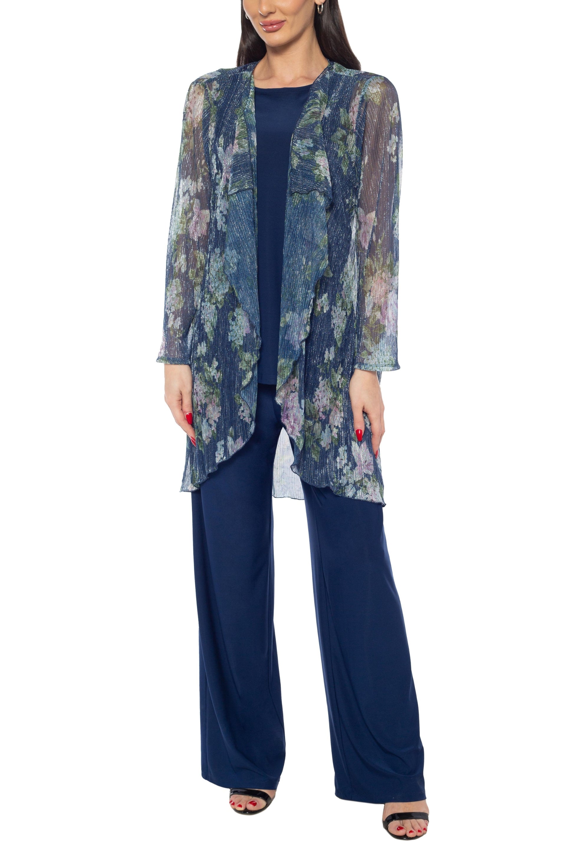 Marina Sleeveless Navy Top And Flowy Wide-Leg Pants with Floral