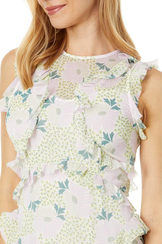 Ted Baker Calinia Crew Neckline Sleeveless Flutter Shoulder Fit Tiered Ruffles A-Line Midi Dress