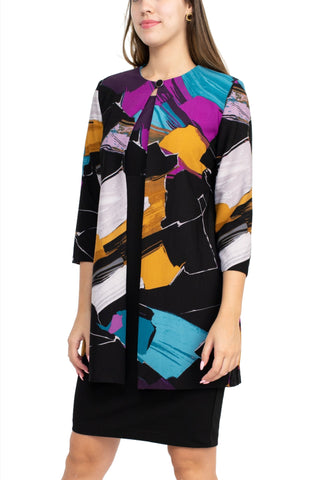 Danny & Nicole Scoop Neck Sleeveless Zipper Back Bodycon Multi Print Crepe Dress with Matching Jacket