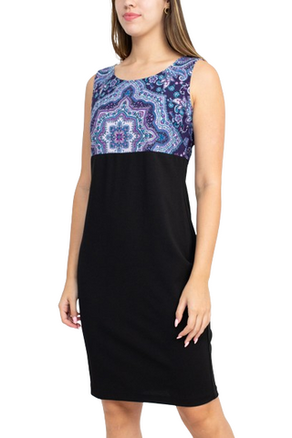 Danny & Nicole Scoop Neck Sleeveless Zipper Back Multi Print Crepe Dress with Matching Jacket - Black Eggplant - Side