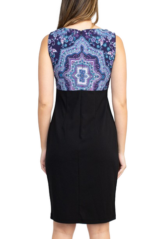 Danny & Nicole Scoop Neck Sleeveless Zipper Back Multi Print Crepe Dress with Matching Jacket - Black Eggplant - Back