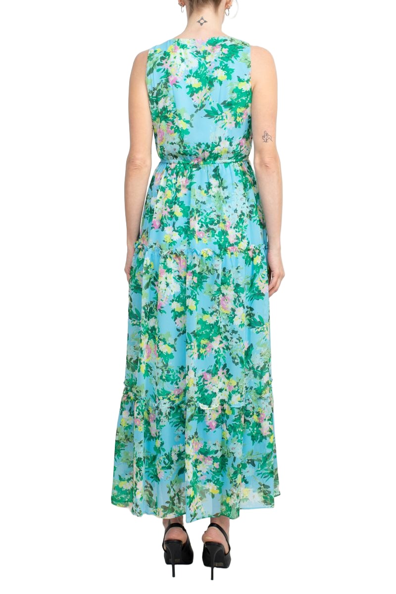 Maison Tara V Neck Back Zipper Sleeveless Floral Midi Dress with Matching Chiffon Jacket| Available at Curated Brands in Los Angeles Maison Tara V Neck Back Zipper Sleeveless Floral Midi Dress with Matching Chiffon Jacket| Available at Curated Brands in Los Angeles
