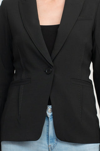 Ecru Designs Lapel Collar One Button Long Sleeve Silt Back Crepe Blazer