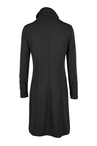 Carre Noir Howl Tie Neck Long Sleeve Piping Detail Solid Rayon Dress