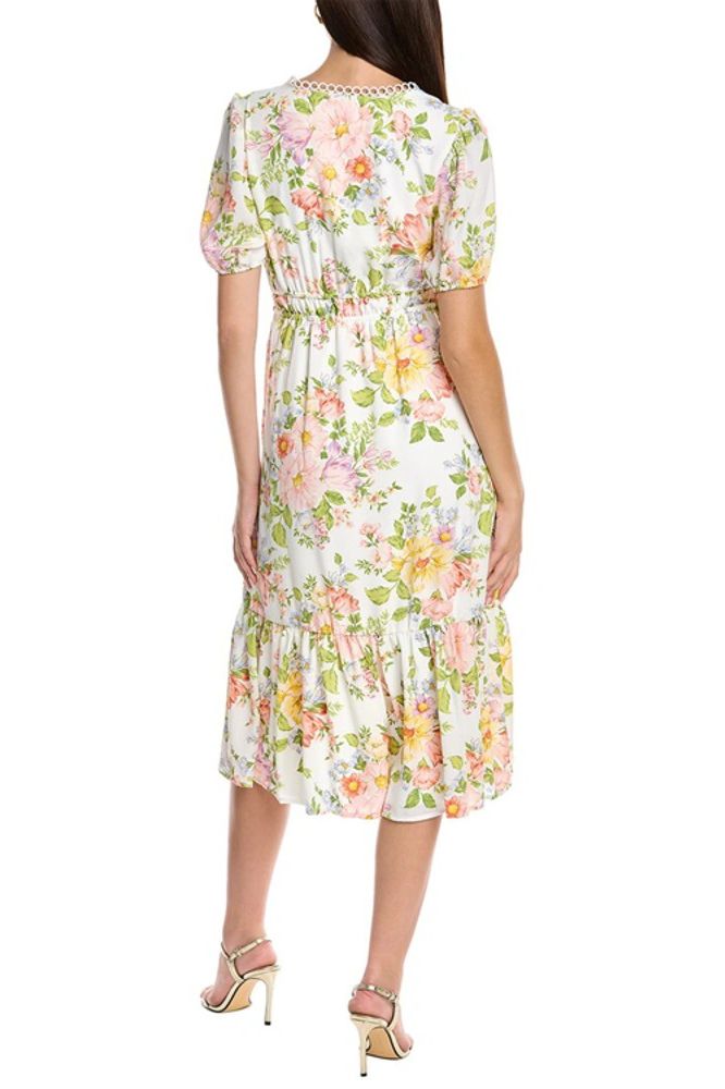 Tahari ASL V-Neck Short Sleeve A-Line Elastic Waist Multi Print Polyester Dress Tahari ASL V-Neck Short Sleeve A-Line Elastic Waist Multi Print Polyester Dress