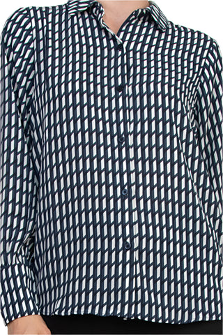 Robe chemisier Grace à rayures géométriques diagonales, col à revers, poignets boutonnés