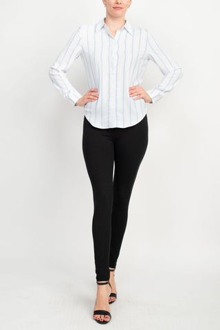 Philosophy Long Slv Collared Button Down Flow Striped Shirt - White Sea Breeze_Front Full View