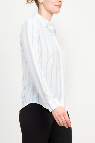 Philosophy Long Slv Collared Button Down Flow Striped Shirt - White Sea Breeze_Side View2