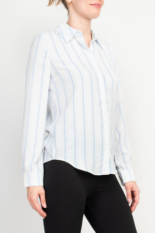 Philosophy Long Slv Collared Button Down Flow Striped Shirt - White Sea Breeze_Side View