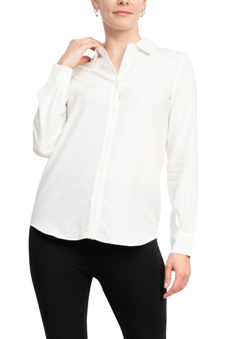 Philosophy Long Sleeve Collared Woven Shirt With Shirt Tail Hem_WHITE_front1