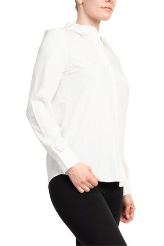 Philosophy Long Sleeve Collared Woven Shirt With Shirt Tail Hem_WHITE_side