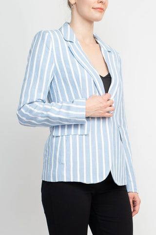 Philosophy Notched Collar Long Sleeve One Button Closure Stripe Pattern Linen Blazer