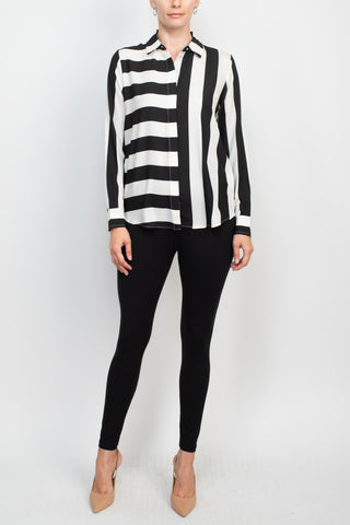 Philosophy collared long sleeve button closure stripe print crepe shirt