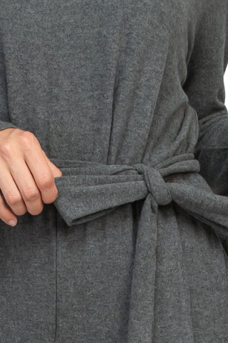 Philosophy Crew Neck Dolman Long Sleeve Tie Waist Elastic Hem Pockets Jersey Knit Jumpsuit
