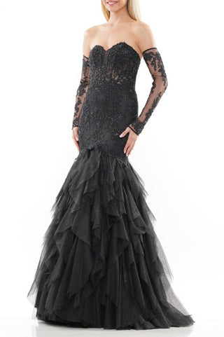 Colors Dress Strapless Embroidered Mesh Gown - Black - Front