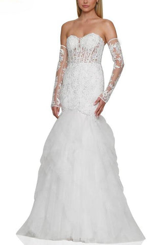 Colors Dress Strapless Embroidered Mesh Gown - Off White - Front