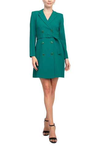Taylor notched lapel collar long sleeve double breasted belted blazer dress