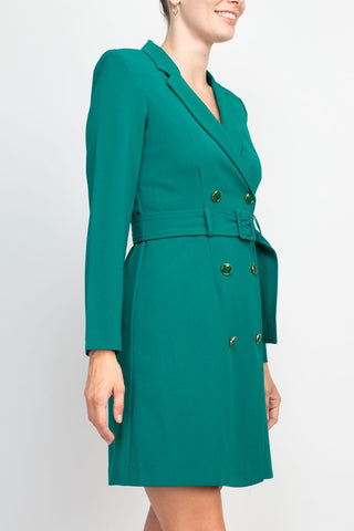 Taylor notched lapel collar long sleeve double breasted belted blazer dress