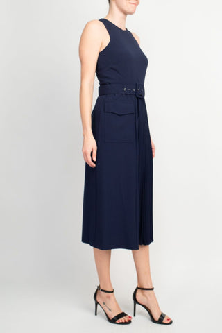 Taylor Scoop Neck Navy Midi Dress_Side View