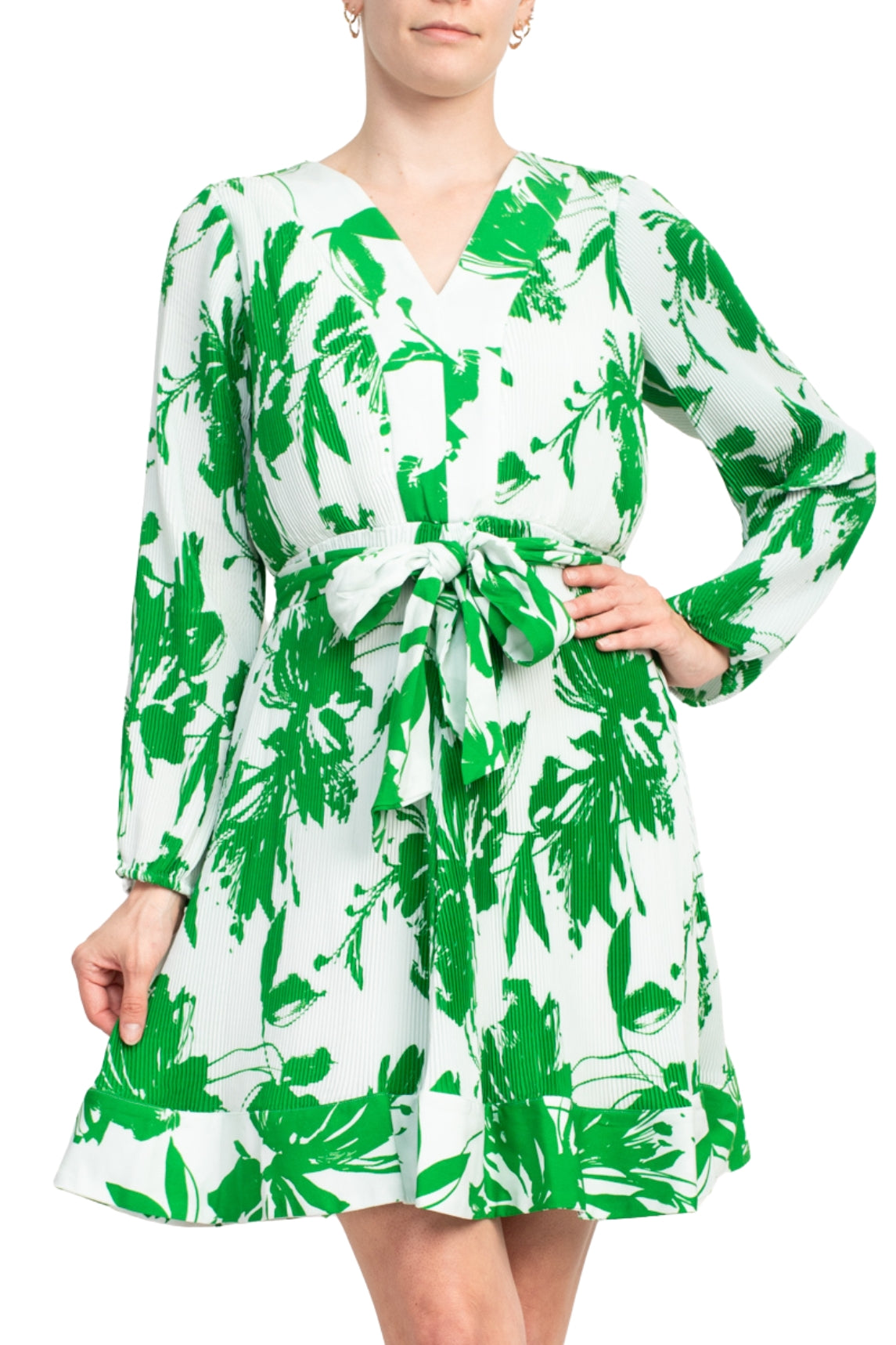 Taylor Floral Belted V-Neck Crepe Dress Taylor Floral Belted V-Neck Crepe Dress