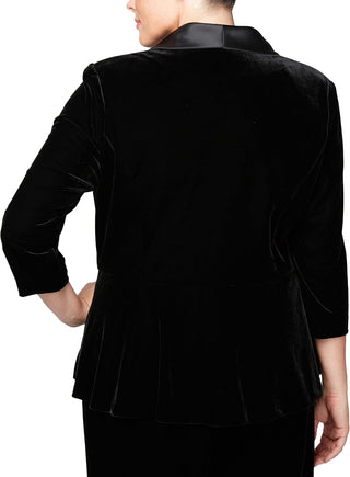 Alex Evenings Velvet Blouse with Modified Peplum - BLACK  - Back view