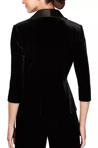 Alex Evenings Velvet Blouse with Modified Peplum - BLACK  - Back