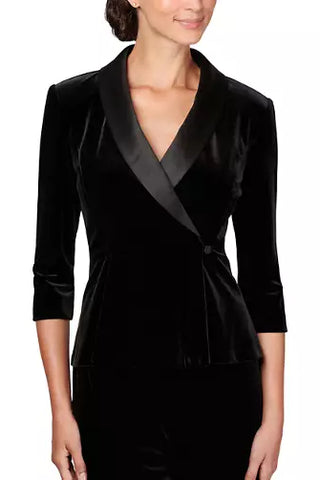 Alex Evenings Velvet Blouse with Modified Peplum - BLACK - Front