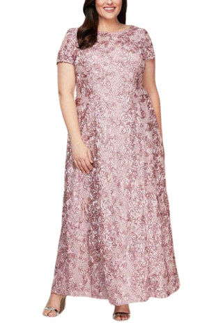 Robe longue Alex Evenings à col bateau et fermeture éclair dans le dos, manches courtes et dos en V