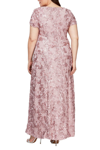 Robe longue Alex Evenings à col bateau et fermeture éclair dans le dos, manches courtes et dos en V