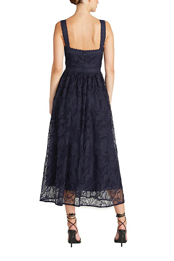ML Monique Lhuillier Square Neck Sleeveless Ruched Embroidered Zipper Back A-Line Lace Dress | Available at Curated Brands in Los Angeles ML Monique Lhuillier Square Neck Sleeveless Ruched Embroidered Zipper Back A-Line Lace Dress | Available at Curated Brands in Los Angeles