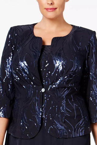 Alex Evenings scoop neck sleeveless sequined bodice zipper closure dress with matching 3/4 sleeve jacket