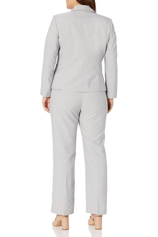 Le Suit 1 Button Mini Herringbone Pant Business Suit Pant Set (Plus Size) - SILVER - Back 