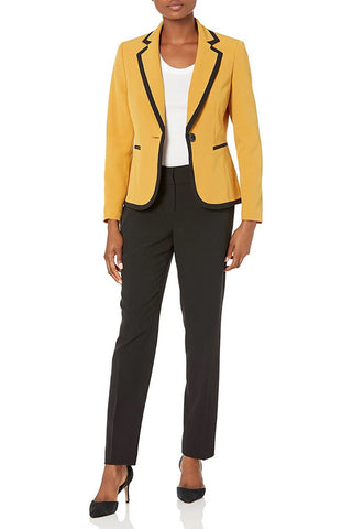 Le Suit Notched Collar One Button Closure Contrast Trim with Matching Pant