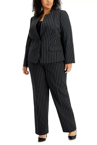 LE SUIT JACKET PANT SUIT ( PLUS SIZE ) - BLACK WHITE - Front 