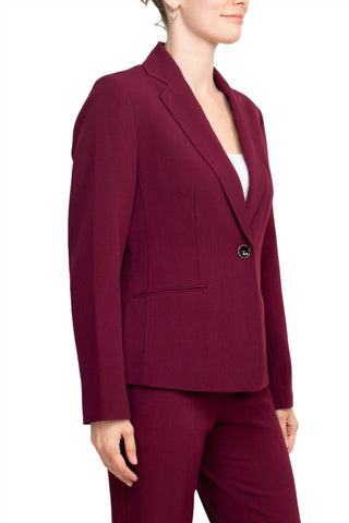 Le Suit Notched Collar One Button Jacket with Button Hook Zipper Closure Pockets Crepe Pants Suit ( Petite ) - Cabaret - Side