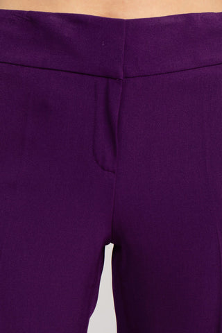 Le Suit Notched Collar One Button Jacket with Button Hook Zipper Closure Pockets Crepe Pants Suit ( Petite ) - Plum - Pant Fabric 