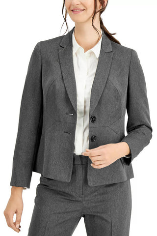 Le Suit Cotched Collar Two-Button Closure Shoulder Pads with Straight Leg, Zipper with Hook and Bar Closure Crepe Pantsuit