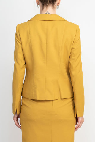 Le Suit Notched Collar 3 Button Flap Pocket Square Texture Jacket with Zipper Back Skimmer Skirt  (Two Piece)