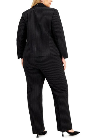 Le Suit One Button Pinstriped Suit ( Plus Size ) - BLACK WHITE - Back 