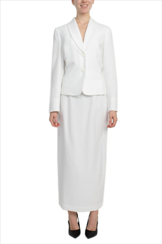 Le Suit Shawl Collar 2 Button Closure Crepe Jacket with Zipper Back Column Skirt  (Two Piece)
