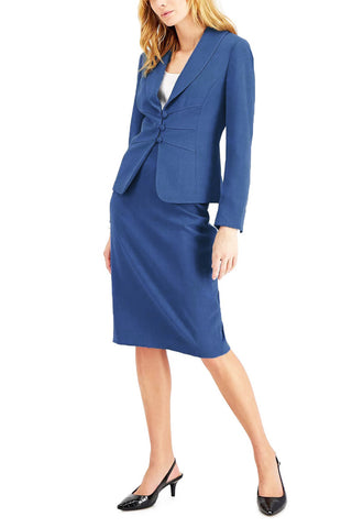 Le Suit Shawl Collar 2 Button Jacket With Matching Crepe Skirt - Blue