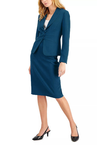 Le Suit Shawl Collar 2 Button Jacket With Matching Crepe Skirt - Viridian