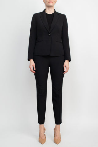 Le Suit Notched Collar 1 Button Jacket with Button Hook Zipper Closure Pants (Two Pant Suit)