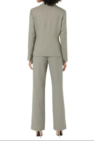 Le Suit Notched Collar 1 Button Jacket with Button Hook Zipper Closure Pants (Two Piece Set) - SATIN TAUPE - Back