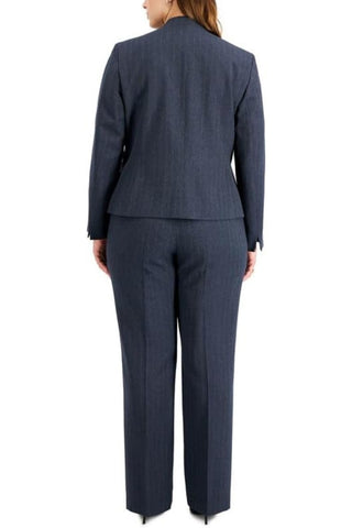 Le Suit One-Button Collarless Straight-Leg Pantsuit ( Plus Size ) - DENIM BLUE - Back 